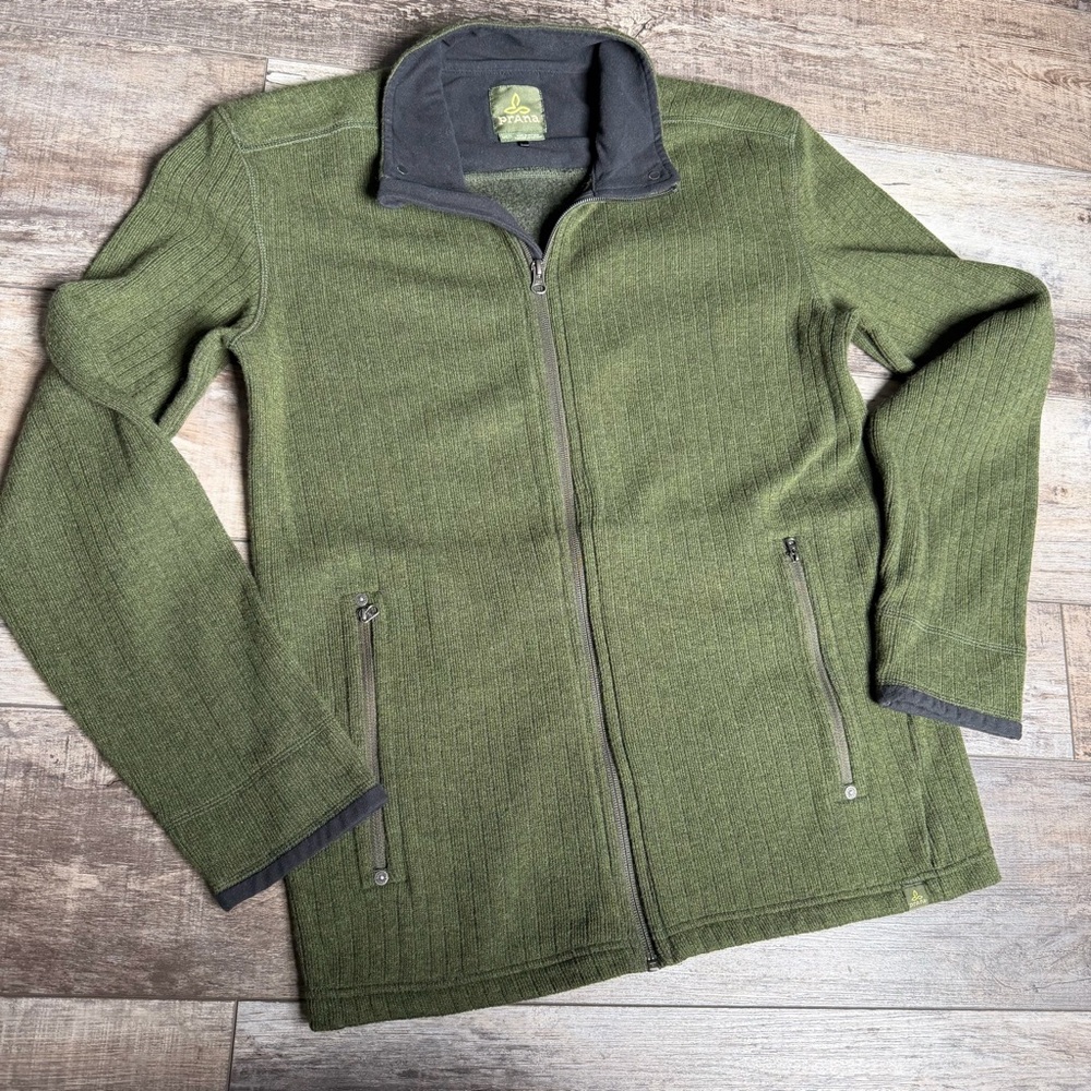 Prana Barclay Olive Full-Zip Jacket Wool Blend Sz Medium